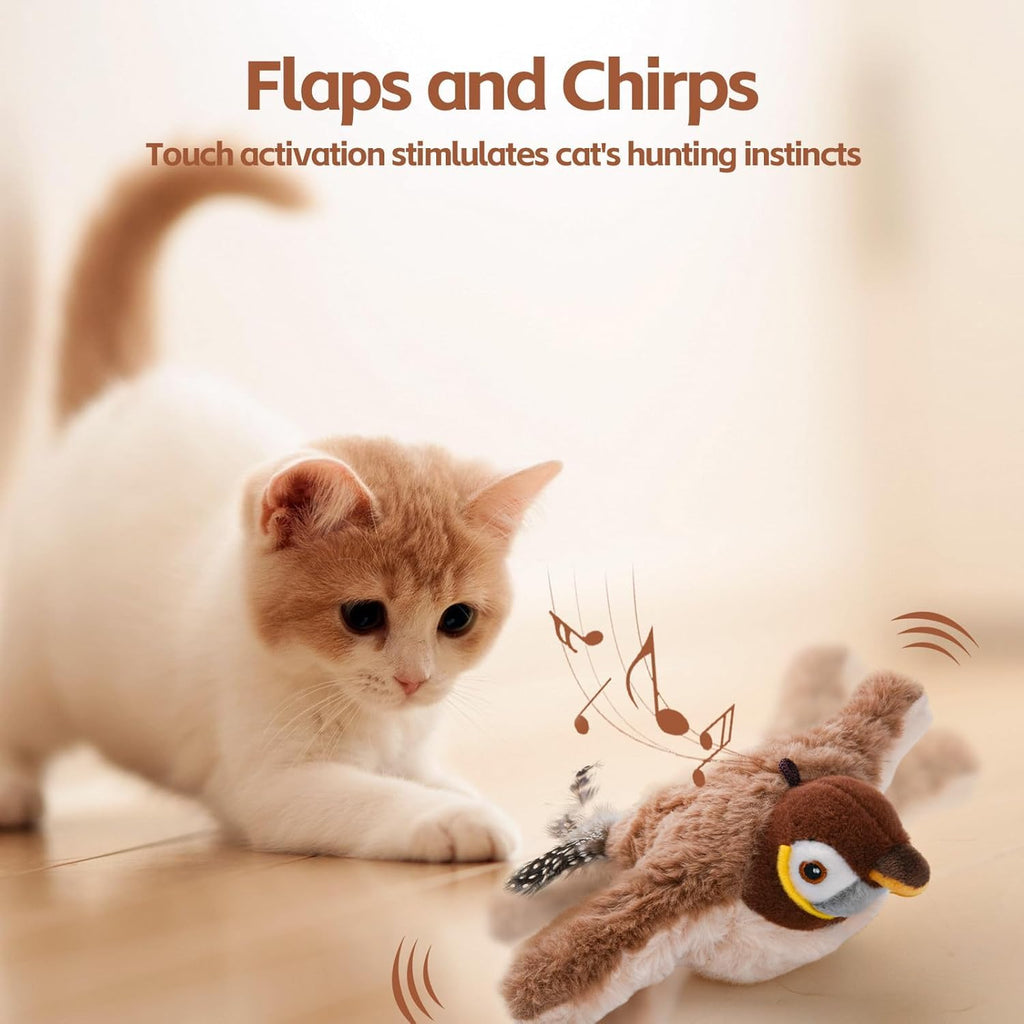 Flapping Bird Interactive Cat Toy, Chirping, Rechargeable,Touch Activated
