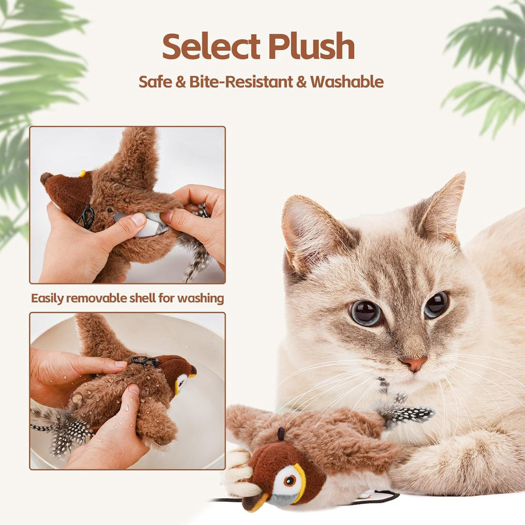 Flapping Bird Interactive Cat Toy, Chirping, Rechargeable,Touch Activated