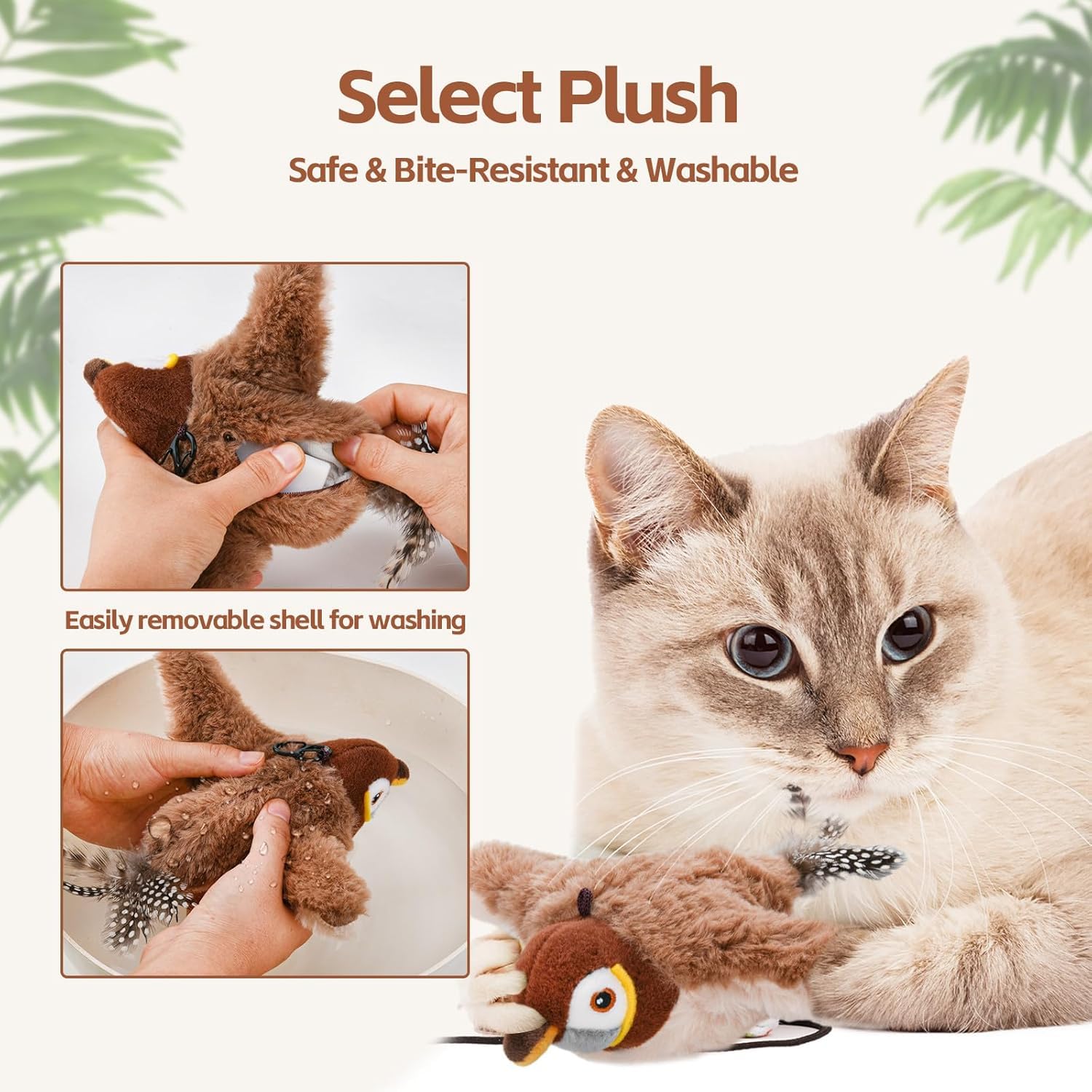 Flapping Bird Interactive Cat Toy, Chirping, Rechargeable,Touch Activated