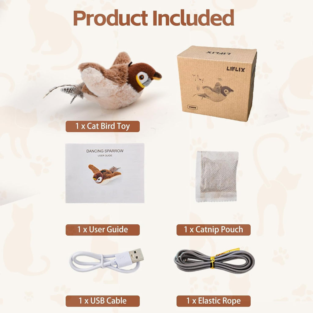 Flapping Bird Interactive Cat Toy, Chirping, Rechargeable,Touch Activated