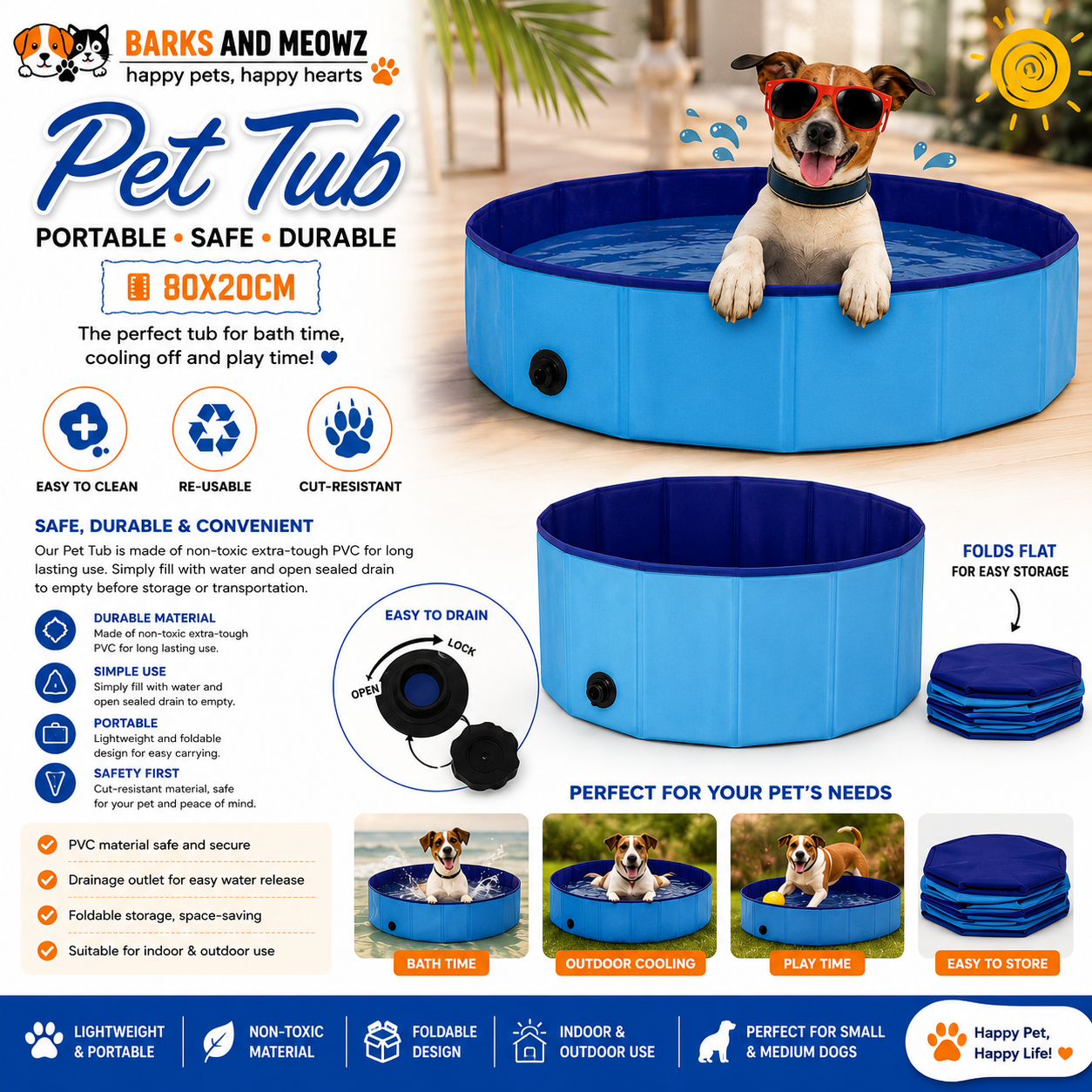 Portable Foldable Pet Pool & Bath Tub | Durable PVC Cooling Pool for Dogs & Pets