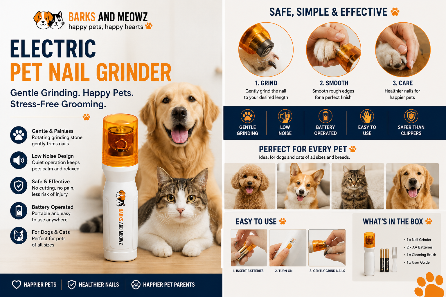 Electric Pet Nail Grinder | Safe & Gentle Nail Trimmer for Dogs & Cats