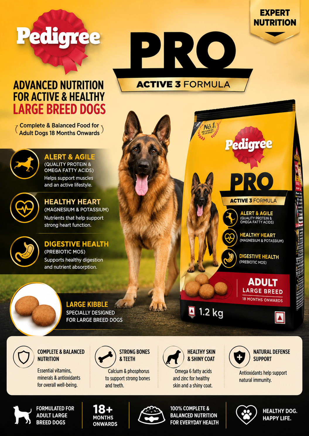 PEDIGREE PRO Adult Large Breed Dog Food Advanced Nutrition for Active & Healthy Large Breed Dogs