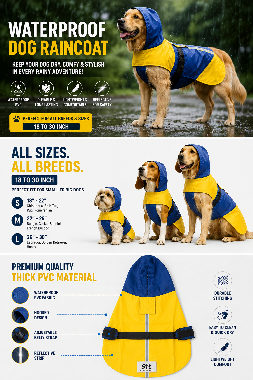 Premium Waterproof Dog Raincoat with Hood | Thick PVC
